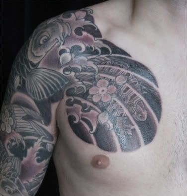 I finished Matt's sleeve with a turtle Kame in Japanese chest plate