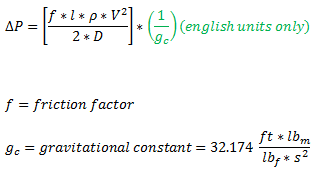 (Note: If calculating in english units the gravitational constant term is necessary to convert from lbm to lbf).