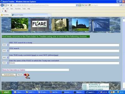 The FLARE Index to Treaties web page screen shot