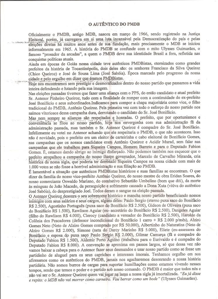 carta PMDB, carta do PMDB
