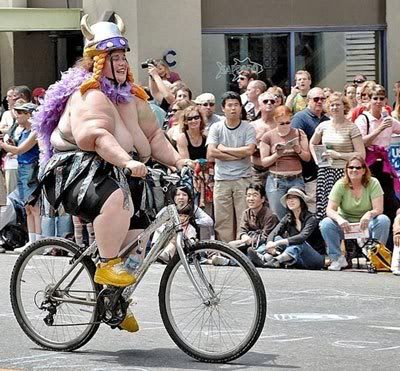 Fat viking chick on bike Image