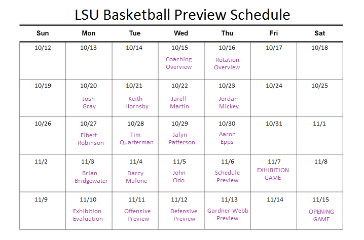 LSU Basketball Preview Schedule | TigerDroppings.com