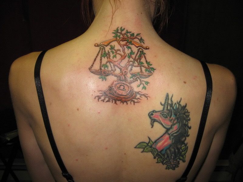 Libra Scales With Tree Or Vine Tattoo