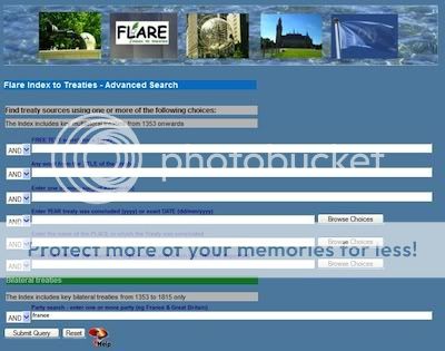 The FLARE Index to Treaties web page screen shot