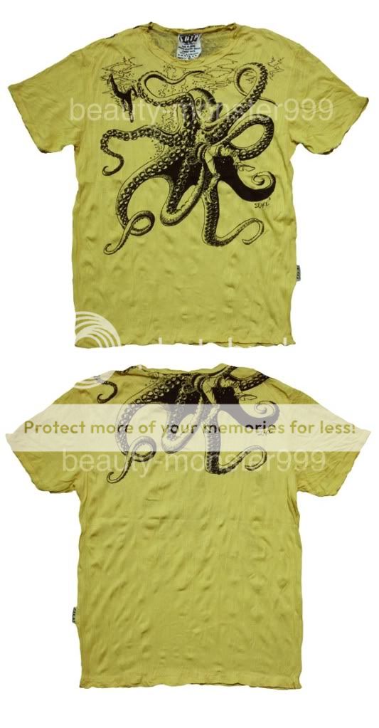 shirt Sure Vintage Look Rock Punk Octopus Yellow M  